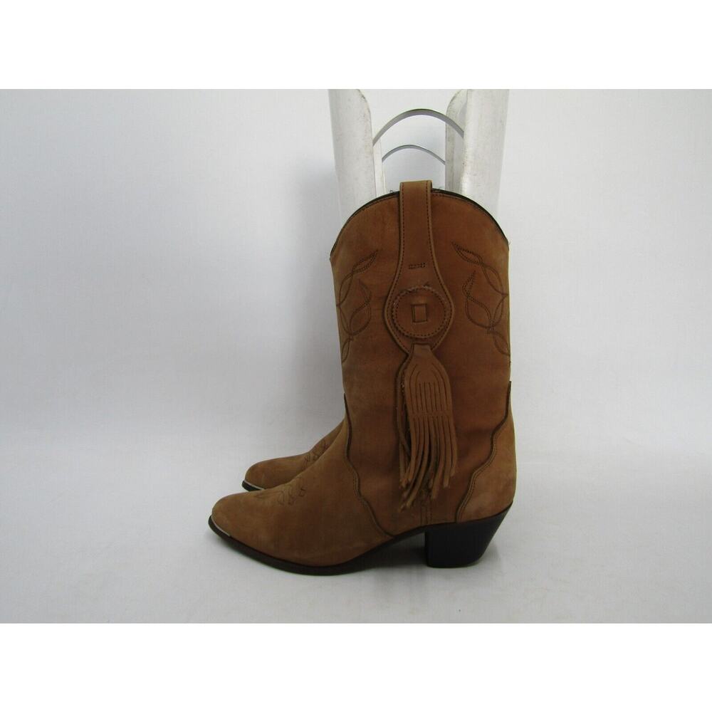 Oak Tree Farms Womens Size 7 M Brown Leather Fringe Cowboy Western Boots